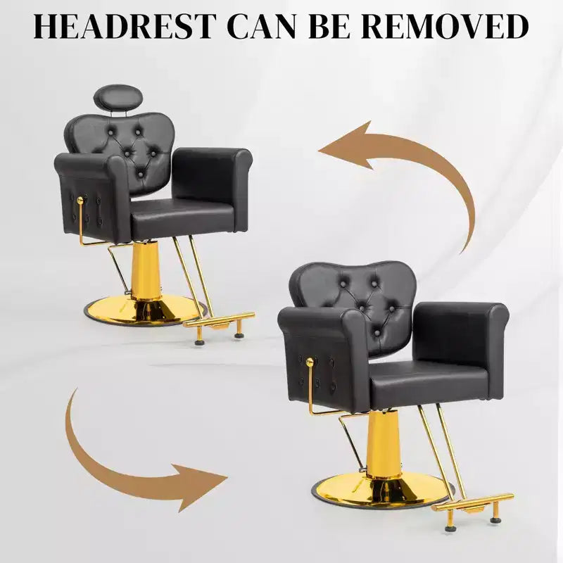 Karl Home Black Gold Heavy Duty Hydraulic Reclining Hair Stylist Salon Chair with Headrest
