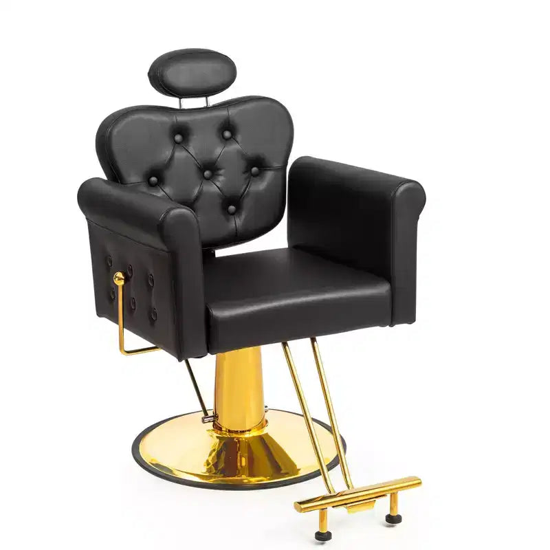 Karl Home Black Gold Heavy Duty Hydraulic Reclining Hair Stylist Salon Chair with Headrest