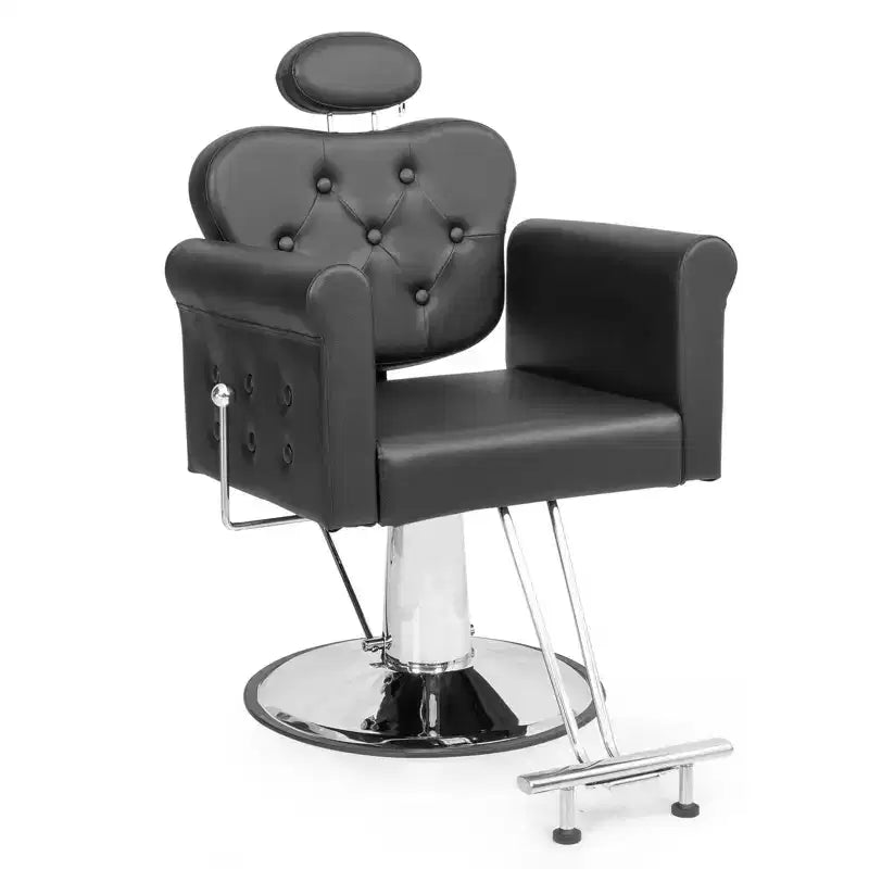 Karl Home Black Gold Heavy Duty Hydraulic Reclining Hair Stylist Salon Chair with Headrest