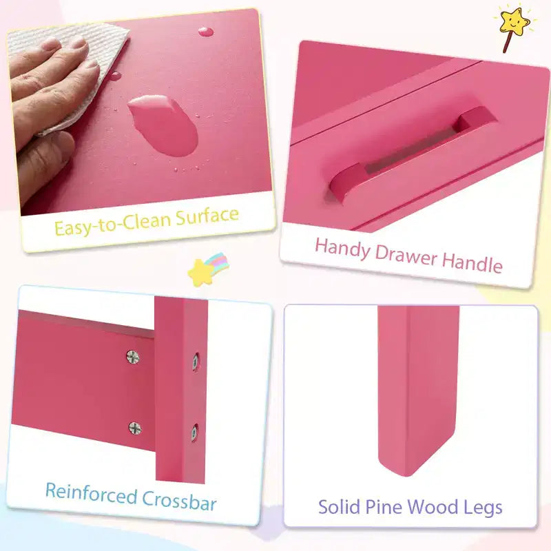 Costway Kids Desk and Chair Set with Storage Drawer and Hutch, Student Writing Desk Set Brown/Pink/White/Black