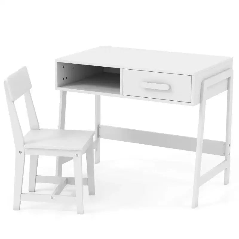 Costway Kids Desk and Chair Set with Storage Drawer and Hutch, Student Writing Desk Set Brown/Pink/White/Black