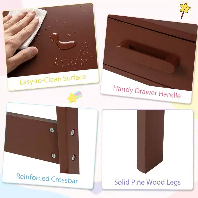 Costway Kids Desk and Chair Set with Storage Drawer and Hutch, Student Writing Desk Set Brown/Pink/White/Black