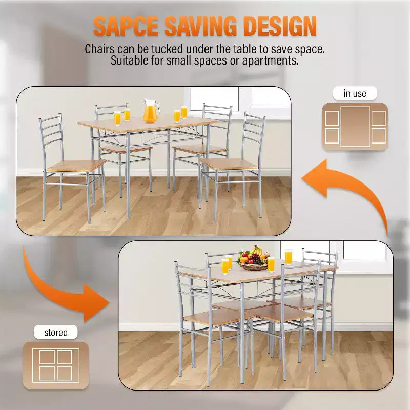 FDW 5 Piece Dining Table Set Ideal for Dining Rooms and Kitchens, Brown