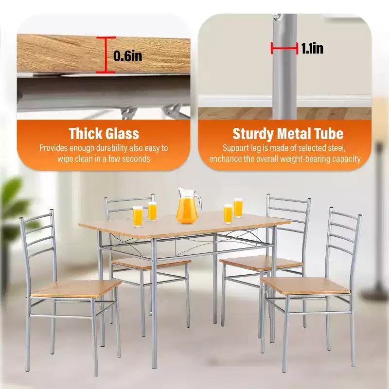 FDW 5 Piece Dining Table Set Ideal for Dining Rooms and Kitchens, Brown