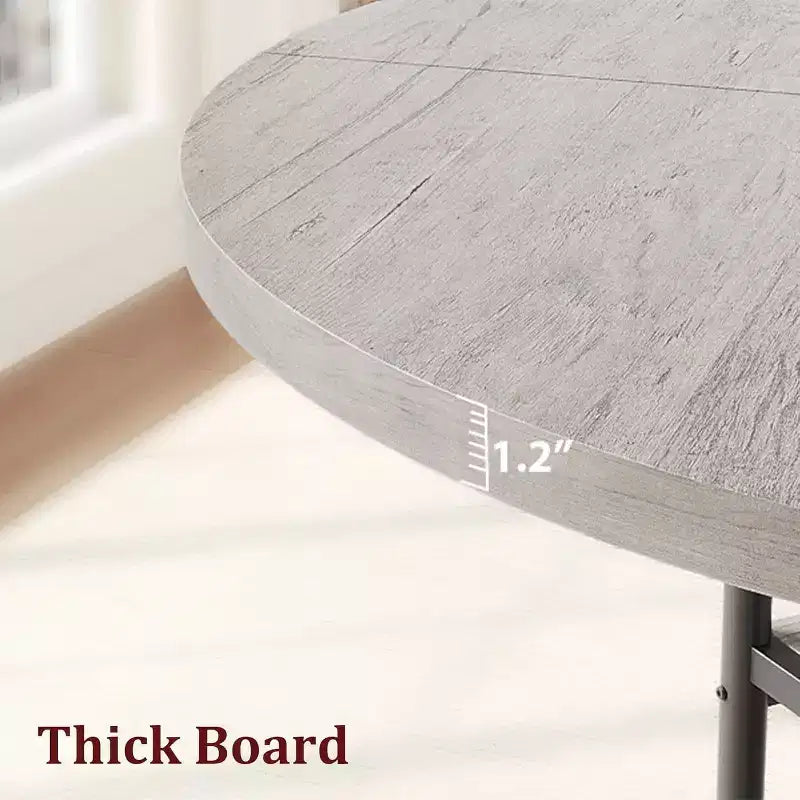 Round Wooden Dining Table for 4-6, Modern 3-Layer Kitchen Table with Storage Shelves and Roman Metal Legs, Ideal for Dining Room and Living Room.