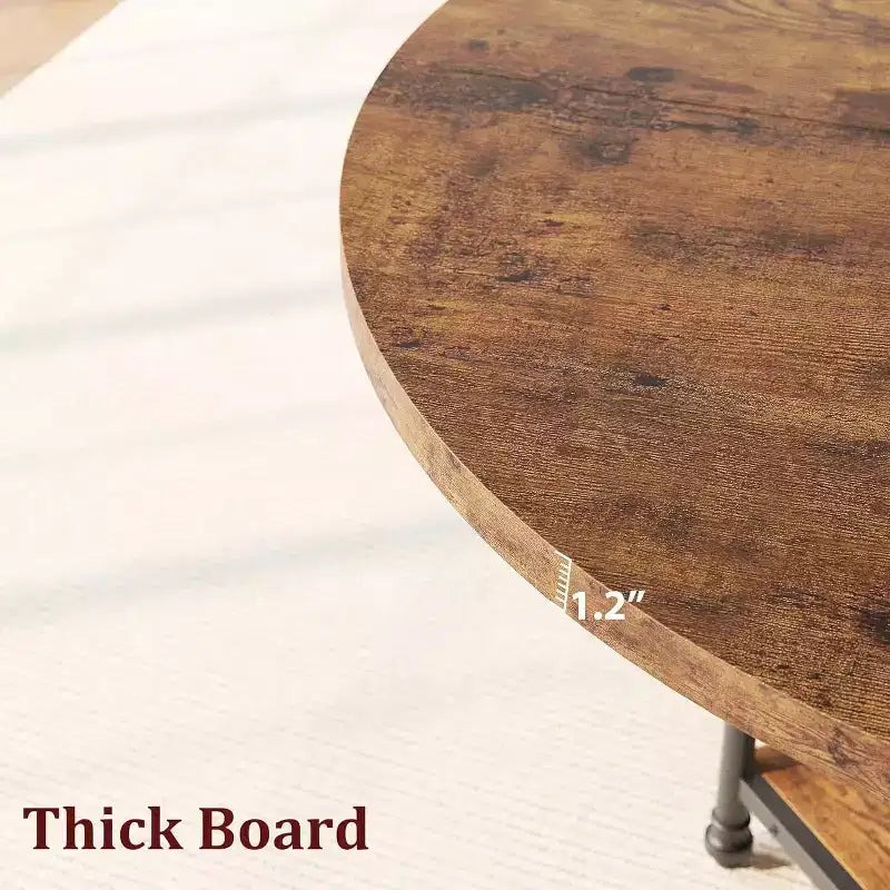 Round Wooden Dining Table for 4-6, Modern 3-Layer Kitchen Table with Storage Shelves and Roman Metal Legs, Ideal for Dining Room and Living Room.