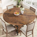 Round Wooden Dining Table for 4-6, Modern 3-Layer Kitchen Table with Storage Shelves and Roman Metal Legs, Ideal for Dining Room and Living Room.