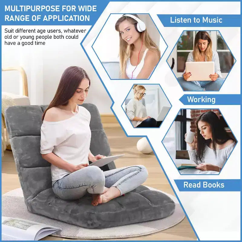 BestMassage Floor Chair Multi-Angle Floor Seating Reading Chair Gaming Chair with Adjustable Back Support, Grey