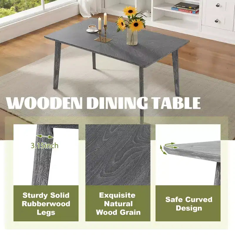 6 Piece Vintage Dining Table Set for 6, Farmhouse Dining Set with 4 Upholstered Dining Chairs & Bench, Natural Wood Wash/Gray - ModernLuxe