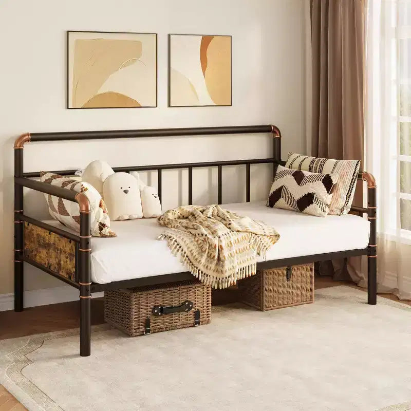 Metal Twin Bed Frame, Twin Daybed with Classic Headboard, No Box Spring Needed, RoomNoise Free, Sofa BedFrame for Living Room