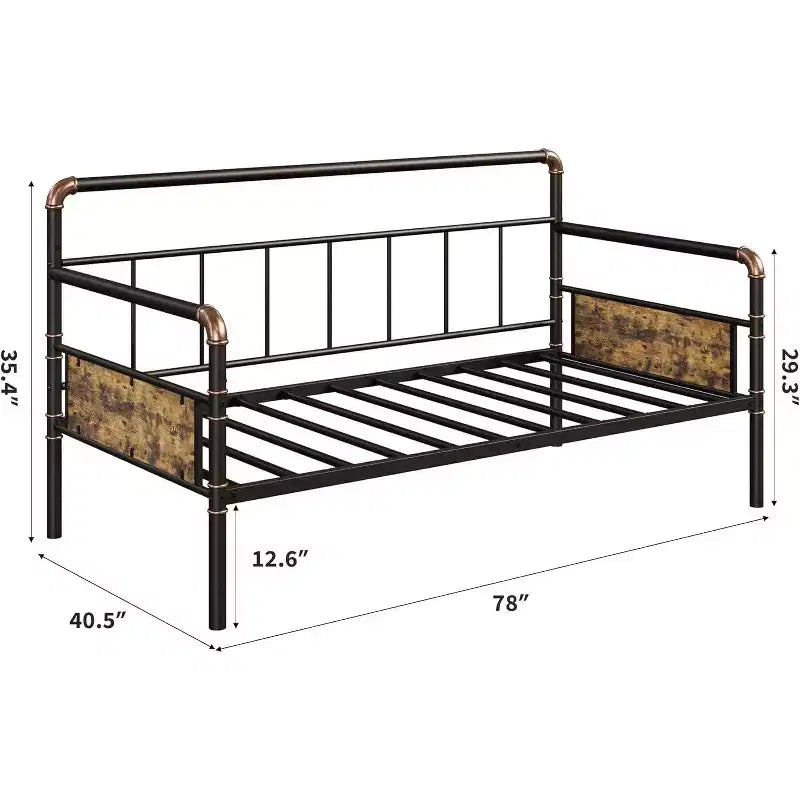 Metal Twin Bed Frame, Twin Daybed with Classic Headboard, No Box Spring Needed, RoomNoise Free, Sofa BedFrame for Living Room
