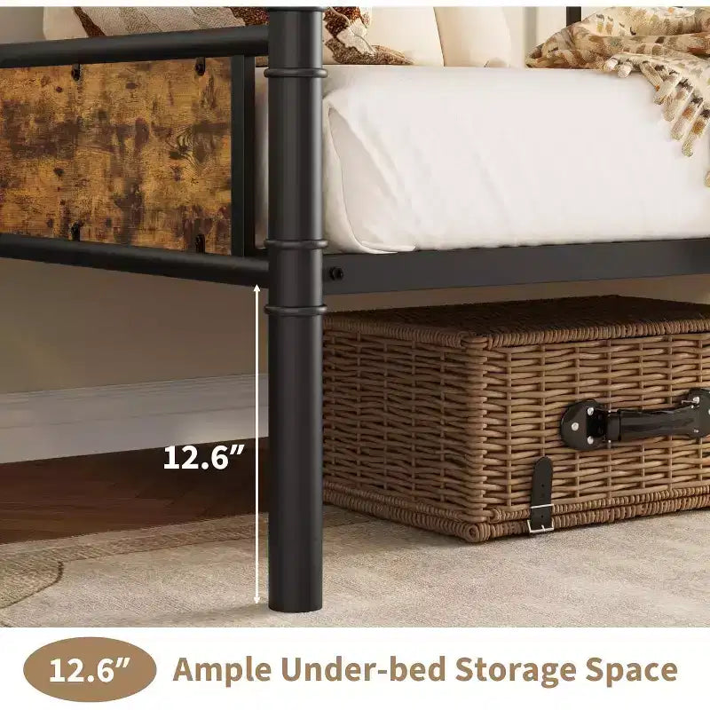 Metal Twin Bed Frame, Twin Daybed with Classic Headboard, No Box Spring Needed, RoomNoise Free, Sofa BedFrame for Living Room