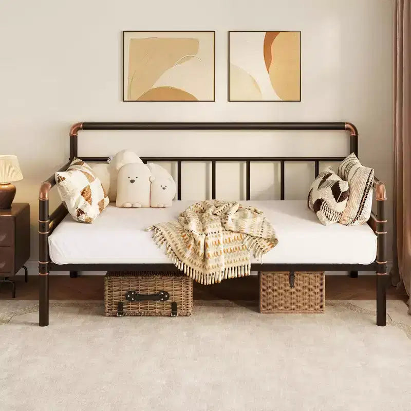 Metal Twin Bed Frame, Twin Daybed with Classic Headboard, No Box Spring Needed, RoomNoise Free, Sofa BedFrame for Living Room