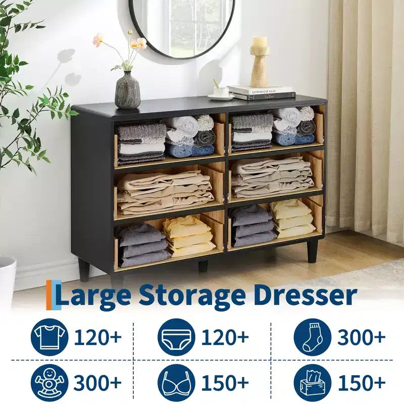 5 Drawers Dresser for Bedroom, 46 Tall Modern Chest of Drawers with Vintage Circle Handle w/Curved Profile Design, Wood Dresser for Bedroom