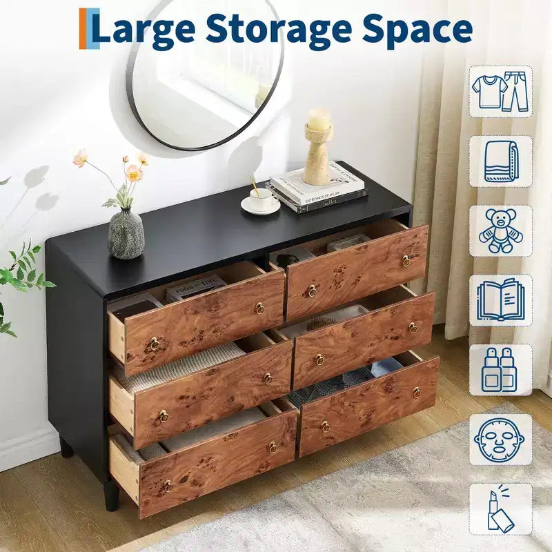 5 Drawers Dresser for Bedroom, 46 Tall Modern Chest of Drawers with Vintage Circle Handle w/Curved Profile Design, Wood Dresser for Bedroom