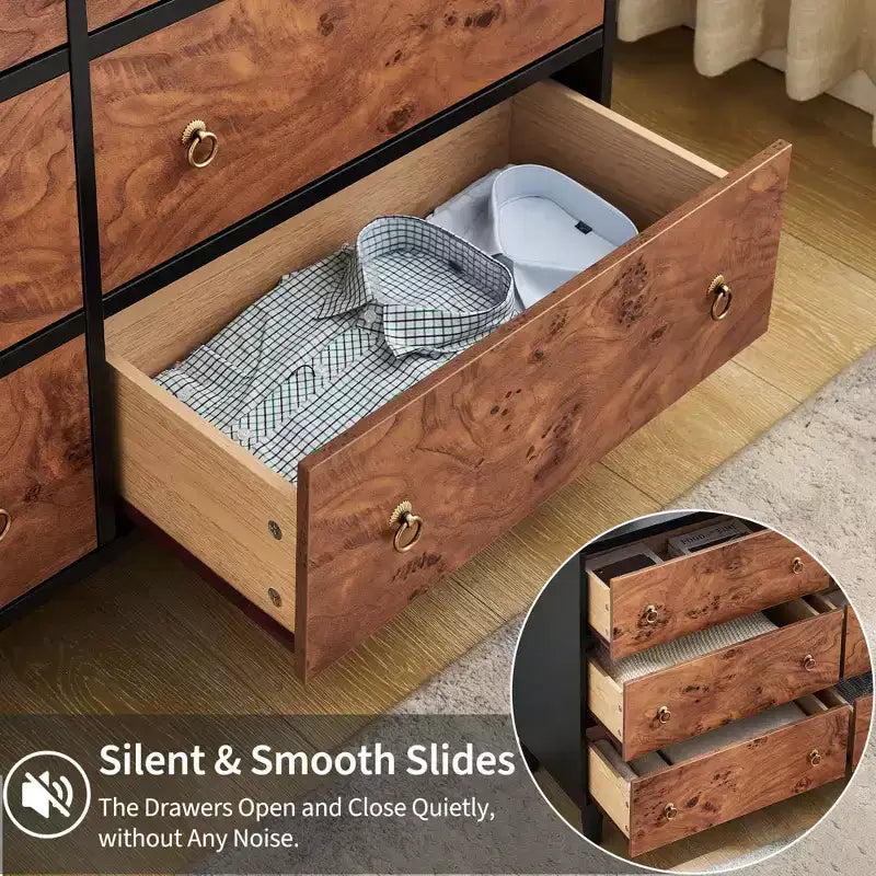 5 Drawers Dresser for Bedroom, 46 Tall Modern Chest of Drawers with Vintage Circle Handle w/Curved Profile Design, Wood Dresser for Bedroom