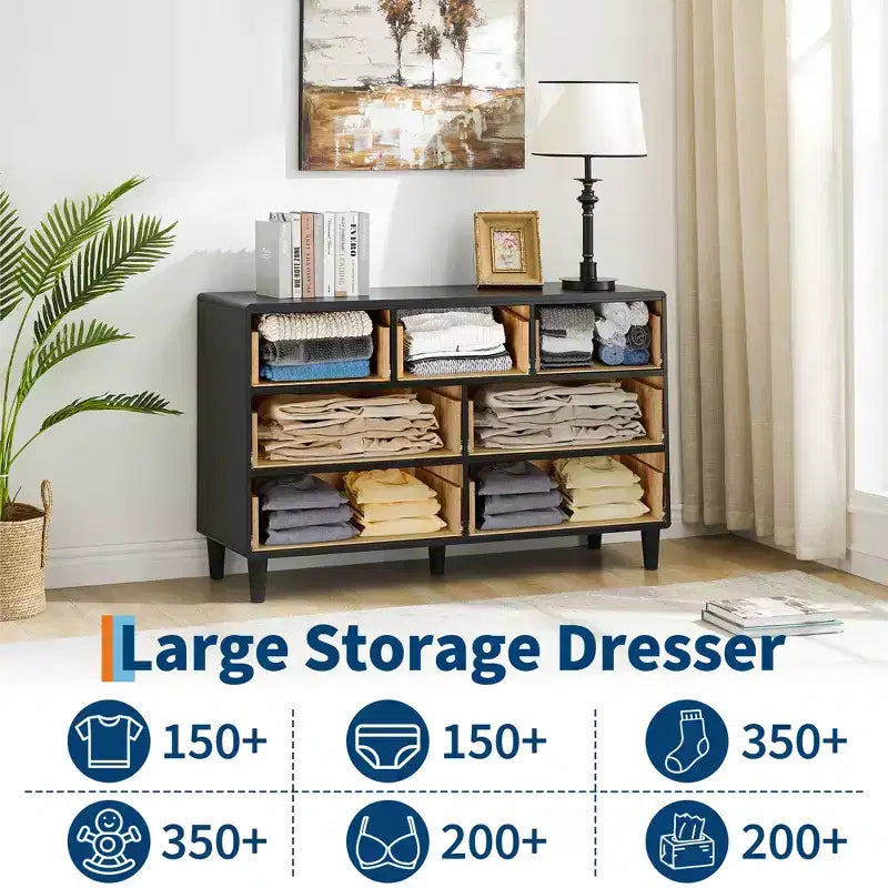 5 Drawers Dresser for Bedroom, 46 Tall Modern Chest of Drawers with Vintage Circle Handle w/Curved Profile Design, Wood Dresser for Bedroom