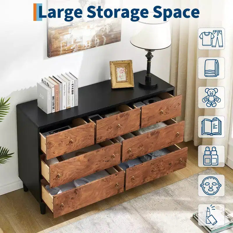 5 Drawers Dresser for Bedroom, 46 Tall Modern Chest of Drawers with Vintage Circle Handle w/Curved Profile Design, Wood Dresser for Bedroom