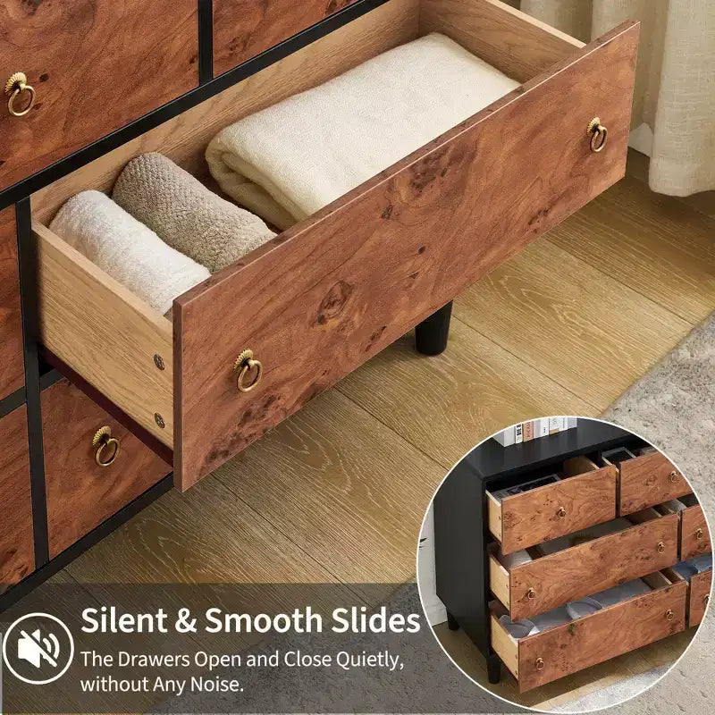 5 Drawers Dresser for Bedroom, 46 Tall Modern Chest of Drawers with Vintage Circle Handle w/Curved Profile Design, Wood Dresser for Bedroom
