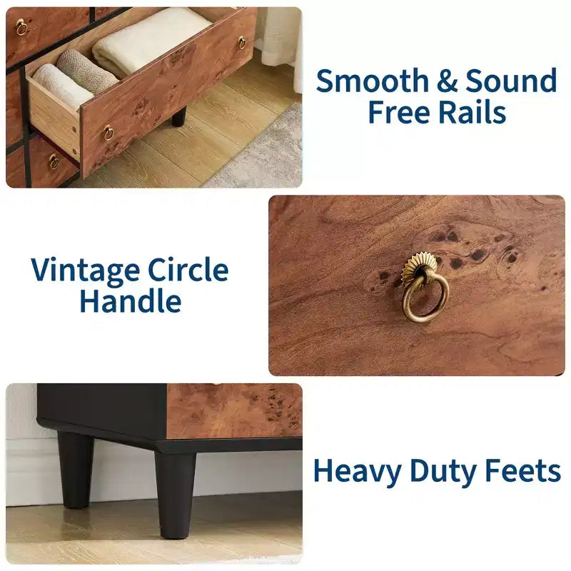 5 Drawers Dresser for Bedroom, 46 Tall Modern Chest of Drawers with Vintage Circle Handle w/Curved Profile Design, Wood Dresser for Bedroom