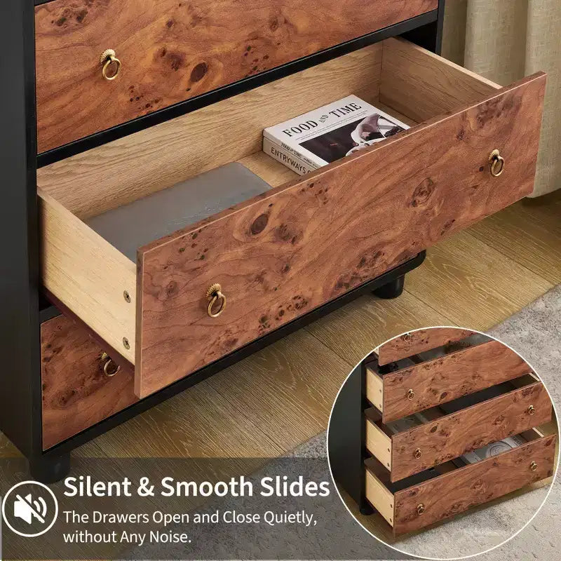 5 Drawers Dresser for Bedroom, 46 Tall Modern Chest of Drawers with Vintage Circle Handle w/Curved Profile Design, Wood Dresser for Bedroom