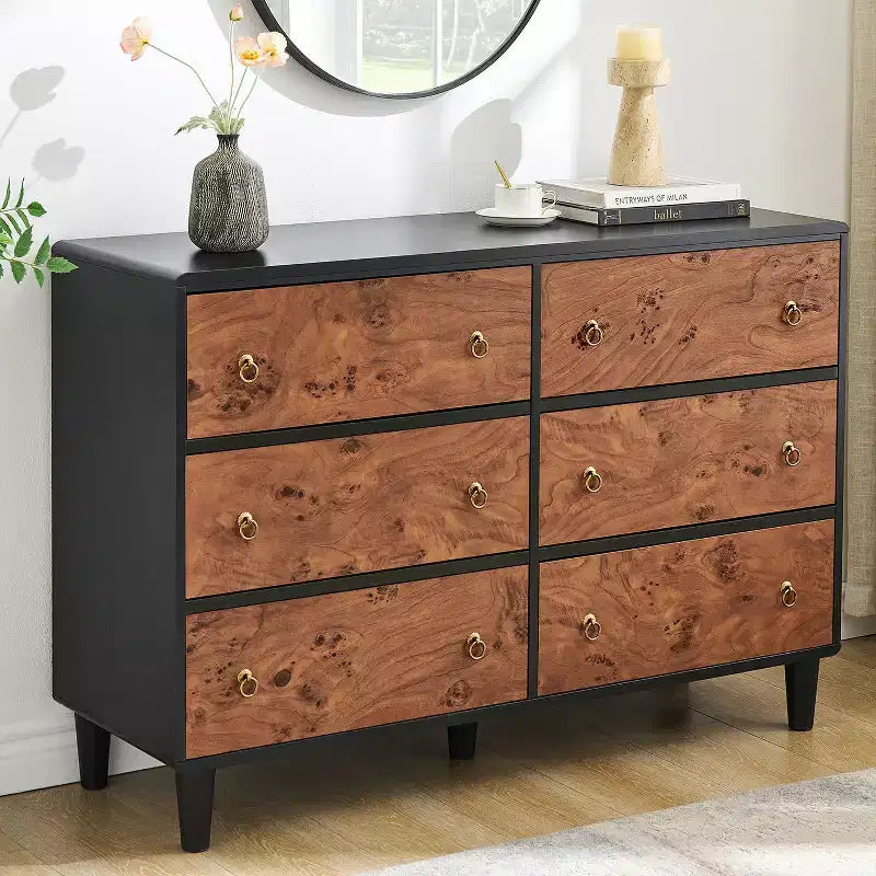5 Drawers Dresser for Bedroom, 46 Tall Modern Chest of Drawers with Vintage Circle Handle w/Curved Profile Design, Wood Dresser for Bedroom