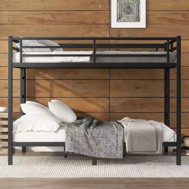 Queen over Queen Metal Bunk Bed for Teens & Adults, Space-Saving Bed Frame, No Box Spring Needed, White/Black - ModernLuxe