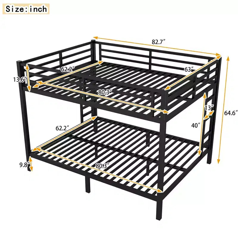 Queen over Queen Metal Bunk Bed for Teens & Adults, Space-Saving Bed Frame, No Box Spring Needed, White/Black - ModernLuxe
