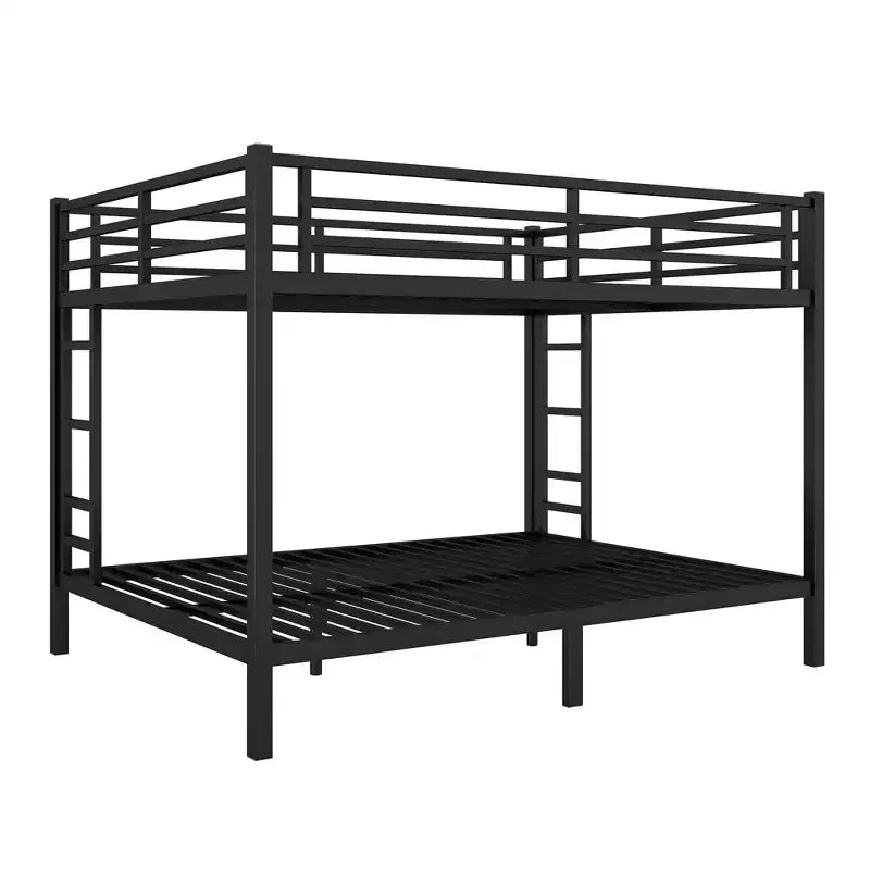 Queen over Queen Metal Bunk Bed for Teens & Adults, Space-Saving Bed Frame, No Box Spring Needed, White/Black - ModernLuxe