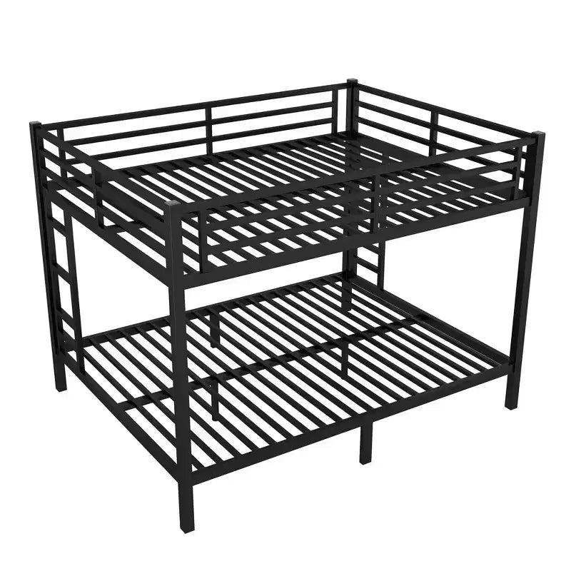 Queen over Queen Metal Bunk Bed for Teens & Adults, Space-Saving Bed Frame, No Box Spring Needed, White/Black - ModernLuxe