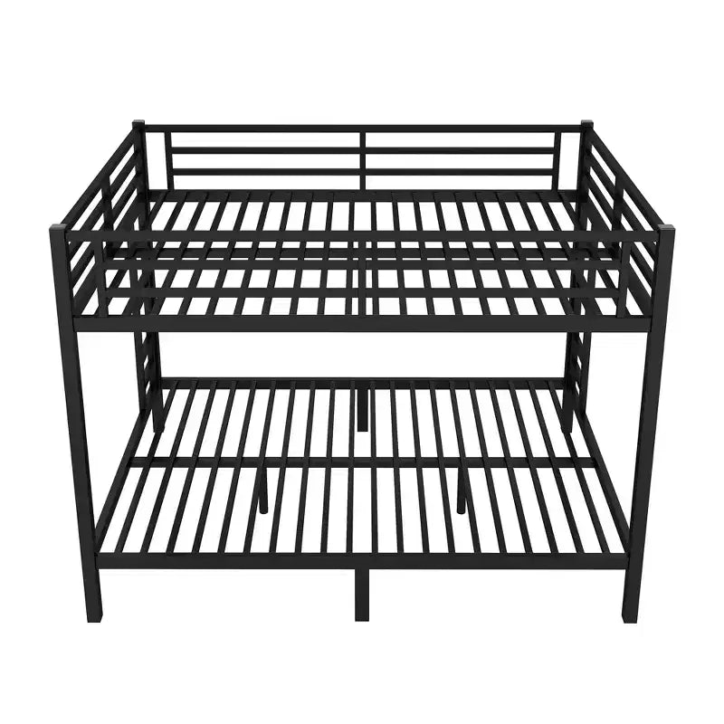 Queen over Queen Metal Bunk Bed for Teens & Adults, Space-Saving Bed Frame, No Box Spring Needed, White/Black - ModernLuxe
