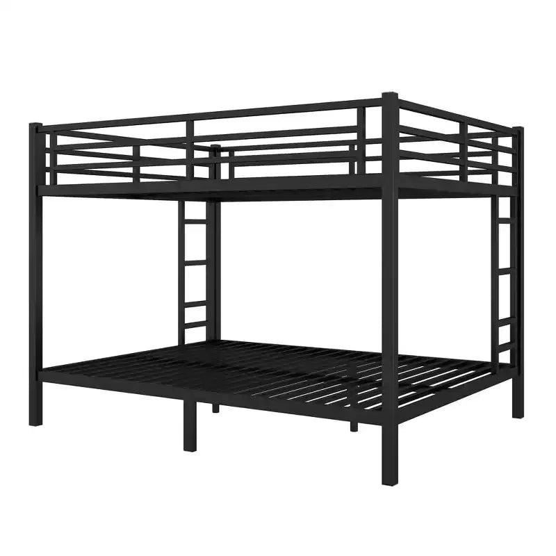 Queen over Queen Metal Bunk Bed for Teens & Adults, Space-Saving Bed Frame, No Box Spring Needed, White/Black - ModernLuxe