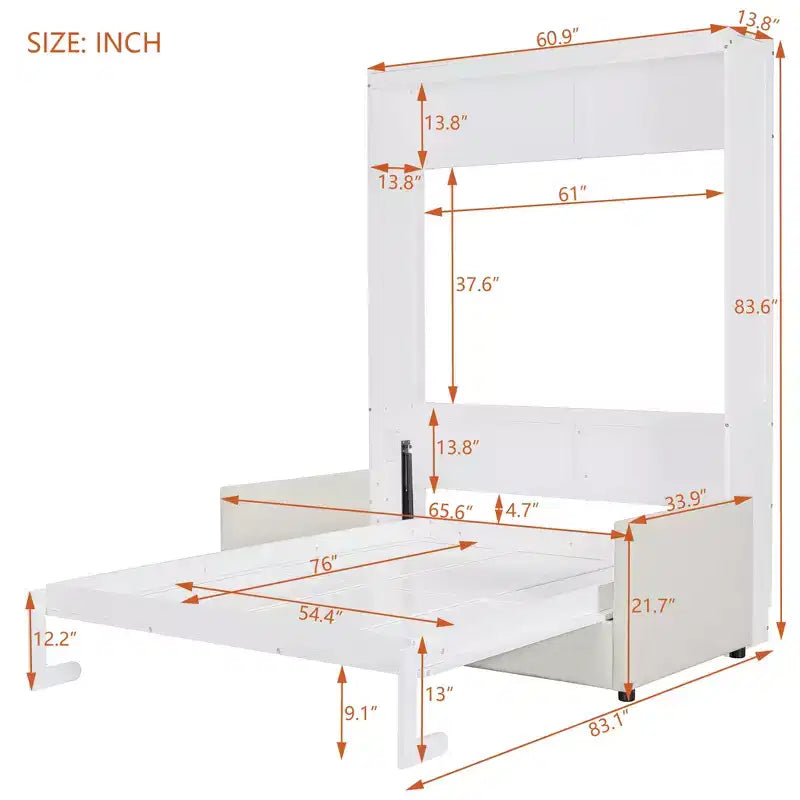 CLIHOME Lit escamotable pleine grandeur avec coussin pour petits espaces