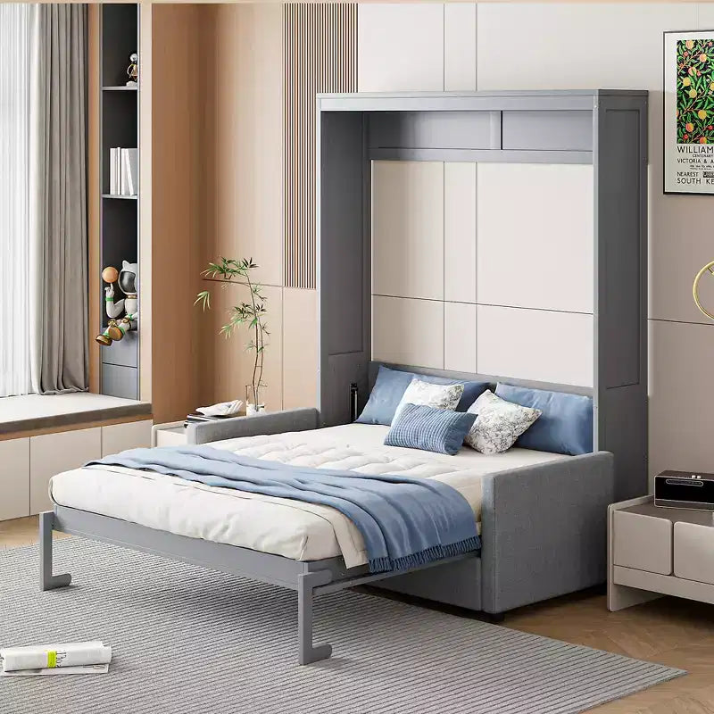 CLIHOME Full Size Murphy Bed Hiddable Wall Bed with Cushion for Small Spaces