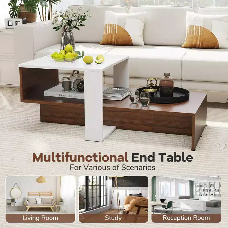 Costway 2-Tier Geometric Coffee Table Center Table with Storage Shelves Home Modern
