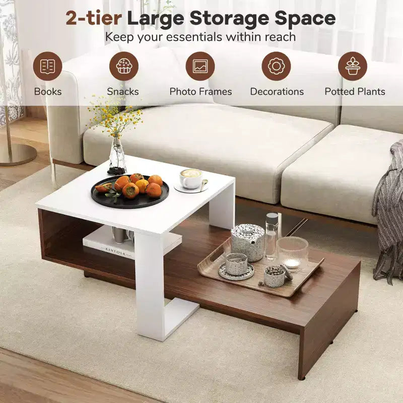 Costway 2-Tier Geometric Coffee Table Center Table with Storage Shelves Home Modern