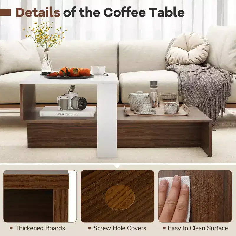 Costway 2-Tier Geometric Coffee Table Center Table with Storage Shelves Home Modern
