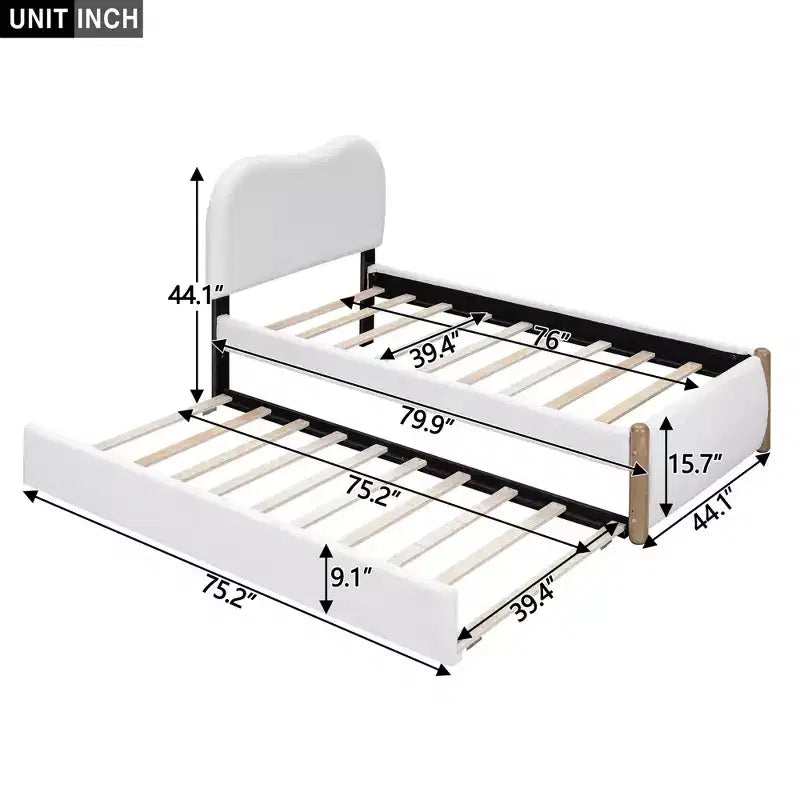 Whisen Twin Size Upholstered Platform Bed with Wood Supporting Feet and Twin Size Trundle