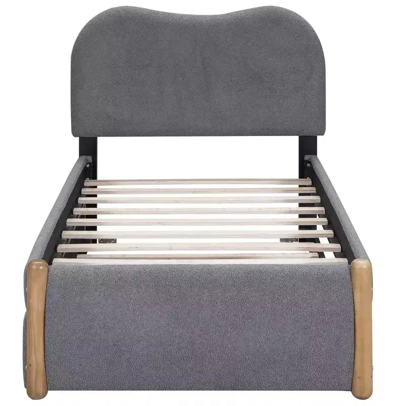 Whisen Twin Size Upholstered Platform Bed with Wood Supporting Feet and Twin Size Trundle