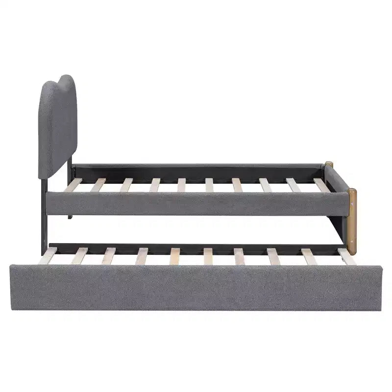 Whisen Twin Size Upholstered Platform Bed with Wood Supporting Feet and Twin Size Trundle