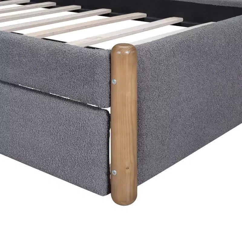 Whisen Twin Size Upholstered Platform Bed with Wood Supporting Feet and Twin Size Trundle