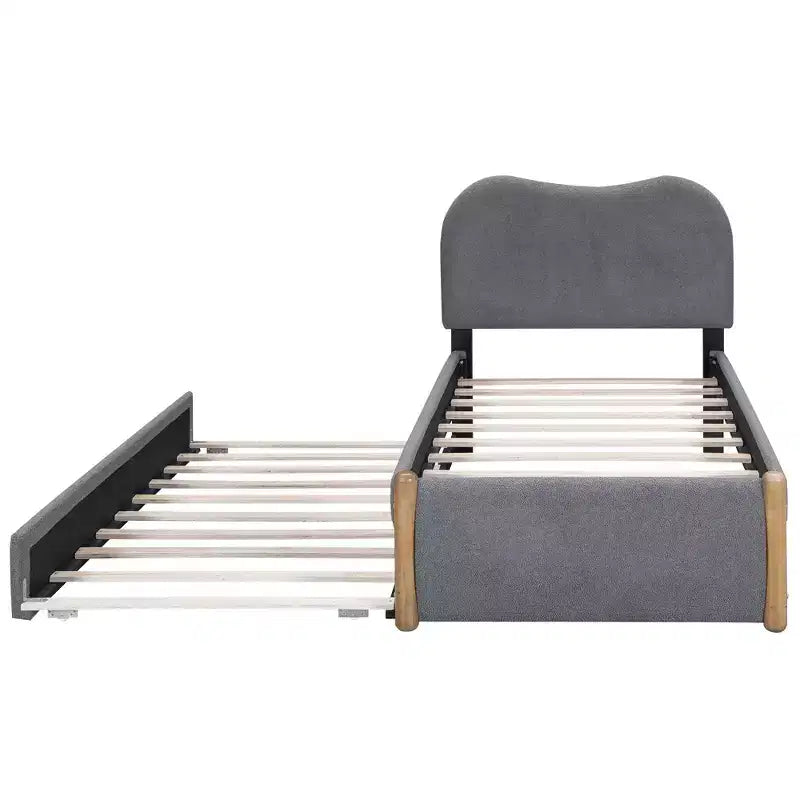 Whisen Twin Size Upholstered Platform Bed with Wood Supporting Feet and Twin Size Trundle