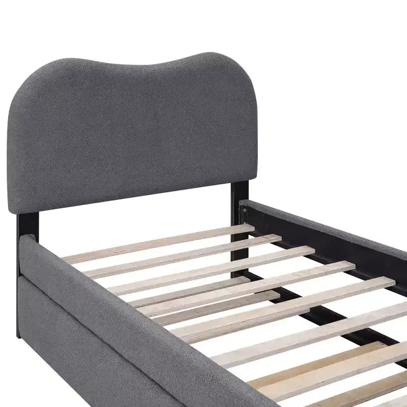 Whisen Twin Size Upholstered Platform Bed with Wood Supporting Feet and Twin Size Trundle