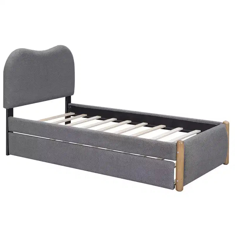 Whisen Twin Size Upholstered Platform Bed with Wood Supporting Feet and Twin Size Trundle