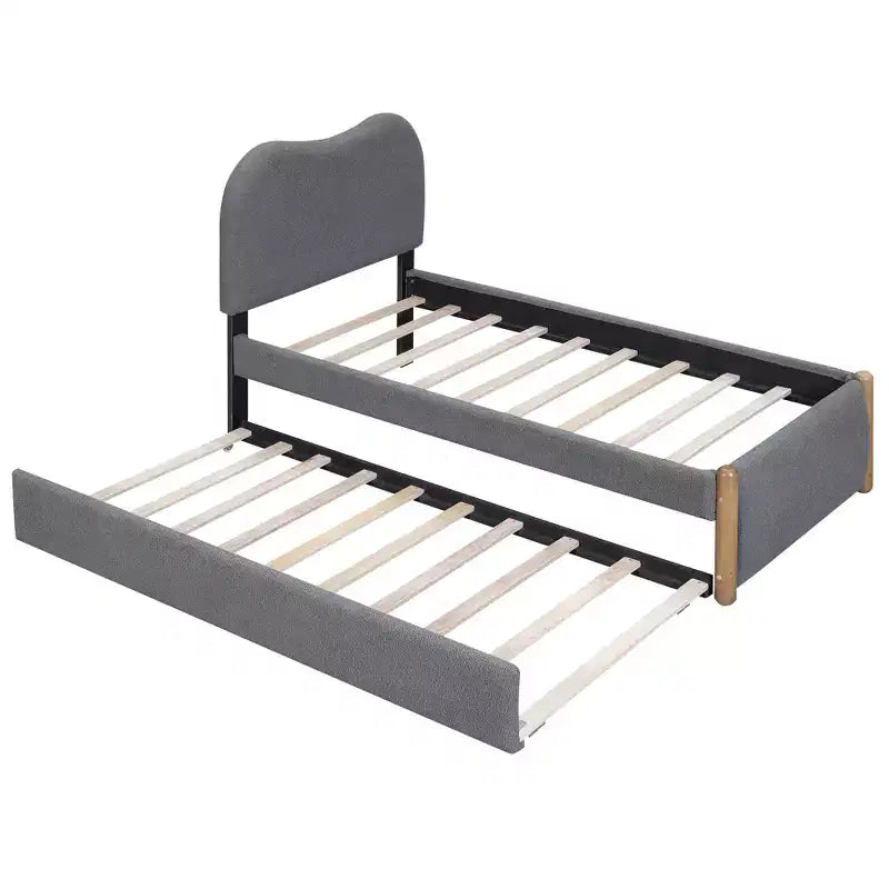 Whisen Twin Size Upholstered Platform Bed with Wood Supporting Feet and Twin Size Trundle