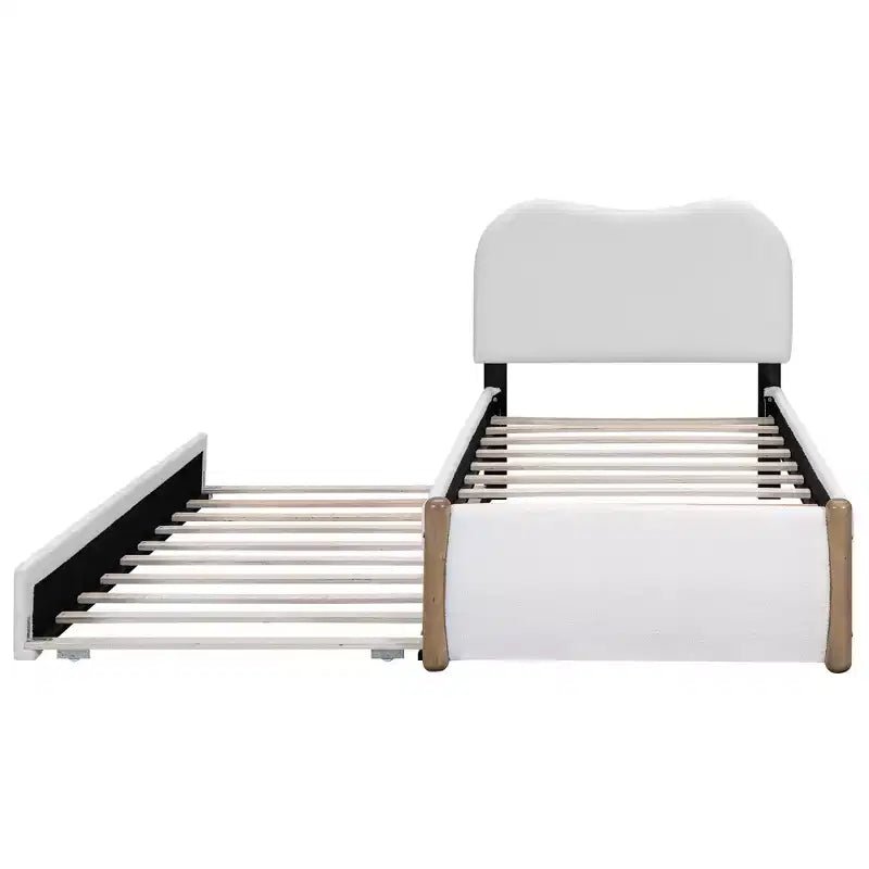 Whisen Twin Size Upholstered Platform Bed with Wood Supporting Feet and Twin Size Trundle
