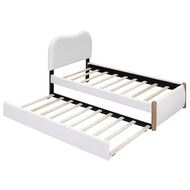 Whisen Twin Size Upholstered Platform Bed with Wood Supporting Feet and Twin Size Trundle