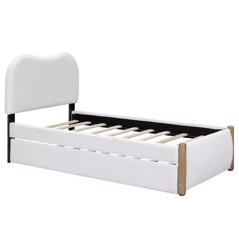 Whisen Twin Size Upholstered Platform Bed with Wood Supporting Feet and Twin Size Trundle