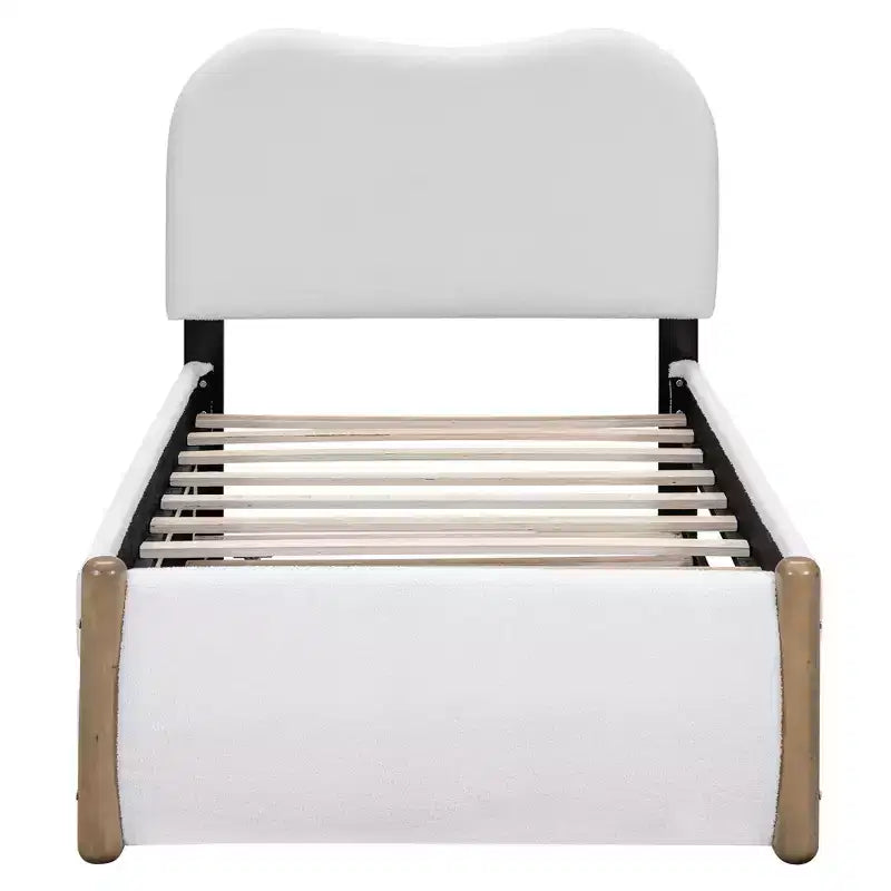 Whisen Twin Size Upholstered Platform Bed with Wood Supporting Feet and Twin Size Trundle