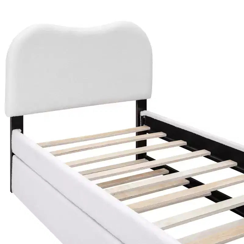 Whisen Twin Size Upholstered Platform Bed with Wood Supporting Feet and Twin Size Trundle
